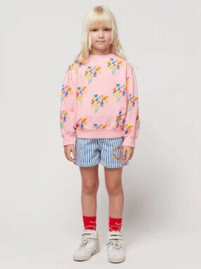 NEW! BOBO CHOSES Logo Striped Cotton Shorts in BLUE STRIPED (10-11)
